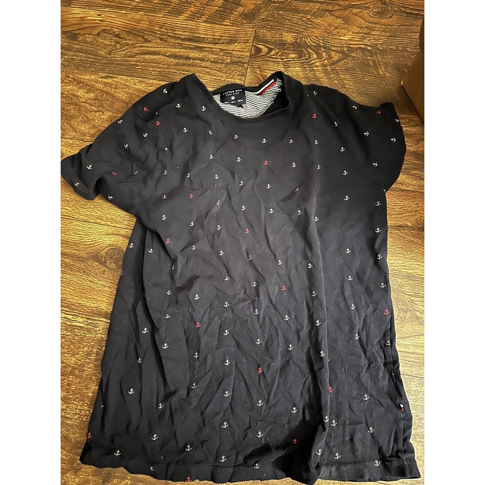 Cactus Man Ricky Singh Mens Slim Fit Anchor Print T-Shirt Navy Blue‎ Large L